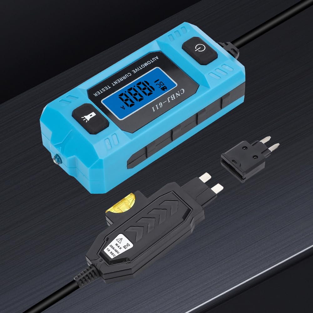 Weytoll CNBJ-611 - Probador de corriente de fusibles automotrices, analizador de fugas de coche, herramienta de prueba de corriente de fusible automotriz, pantalla LCD de retroiluminación azul con luz