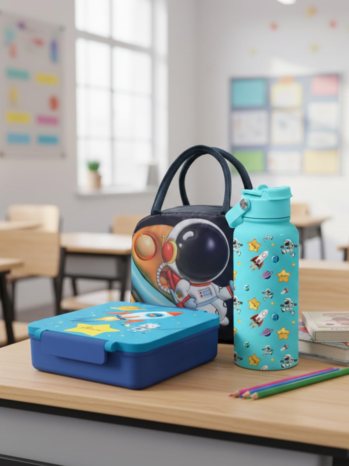 Avrini Lunch Box for Kids with Food Jar Inside, Multi-Compartment Bento Lunch Box with 300ml Food Insulated Steel Jar and 650ml Bottle. Lightweight BPA free 1600ml (Blue)