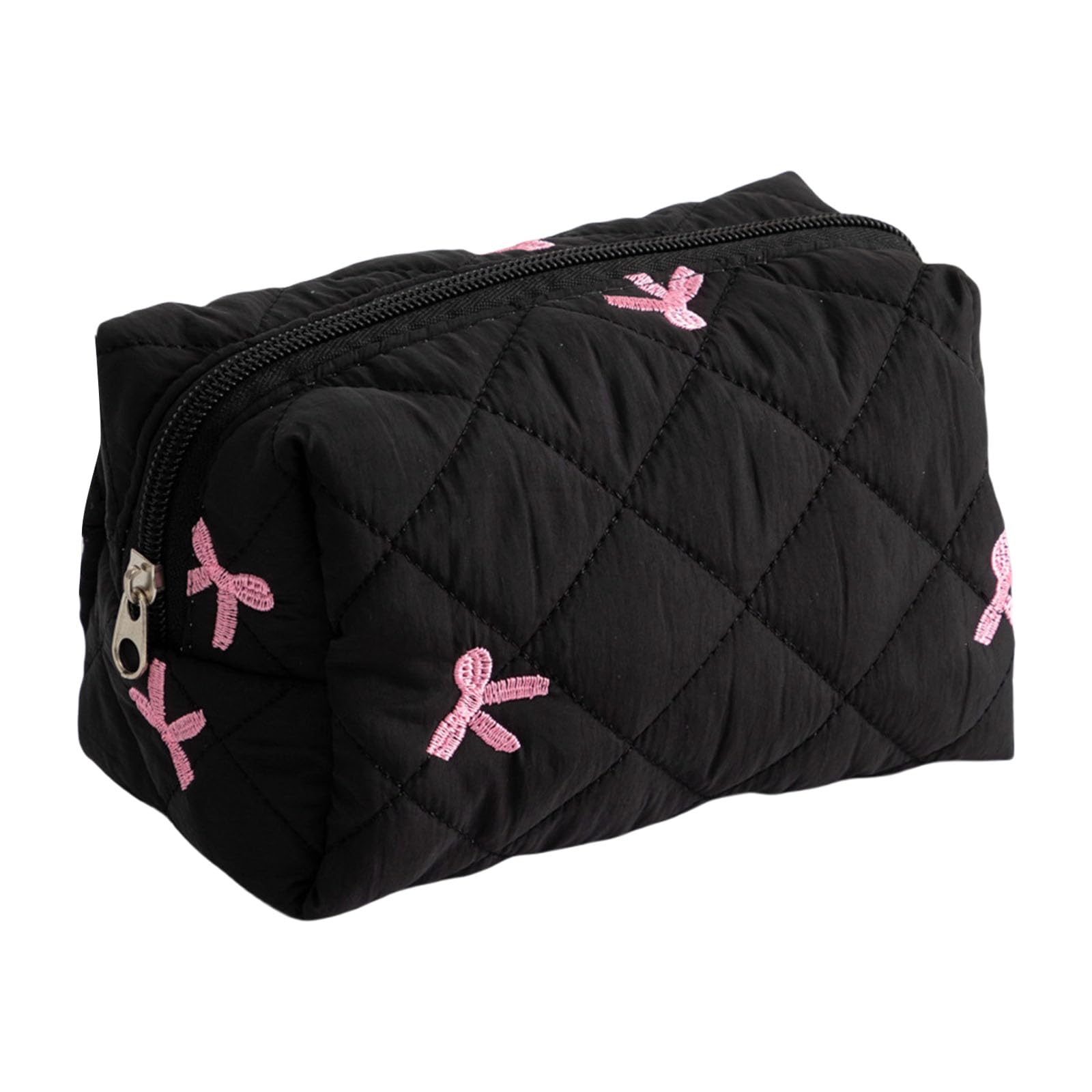 Tsophreniq Fashionable Bowknot Quilted Makeup Bag Lipstick Organiser Cosmetic Storage Case for Commuting Travel or Social Event Fashionable Makeup Case