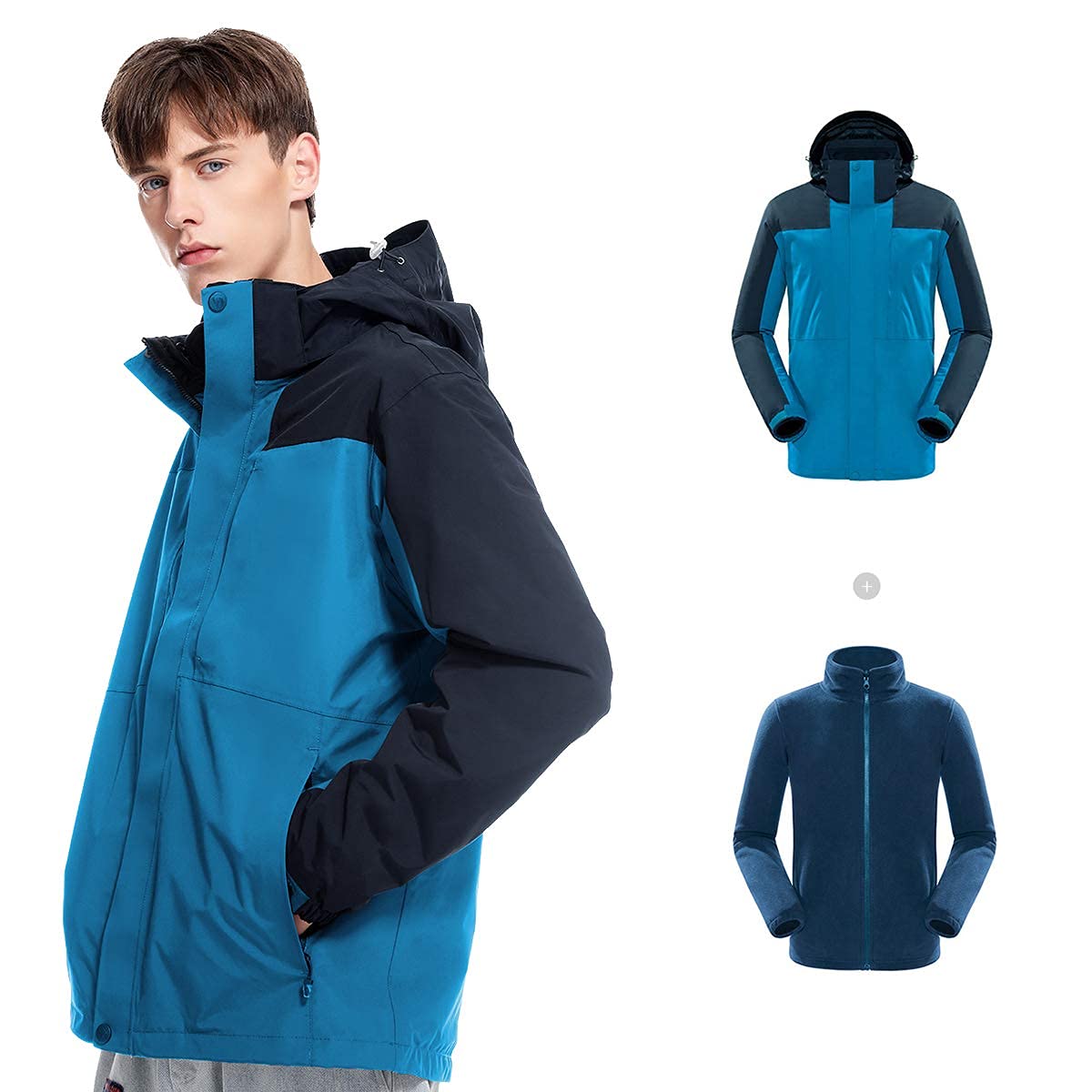MU Hombre 3-En 1 Chaqueta de Esquí Impermeable Abrigo de Invierno Cálido Montaña Chaqueta de Nieve Costura Moda Gruesa Rompevientos Chaqueta Ropa Ropa/Blue/L