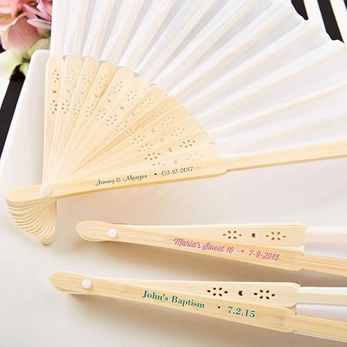 Abanicos plegables de seda blanca personalizados con tu mensaje y color (50)