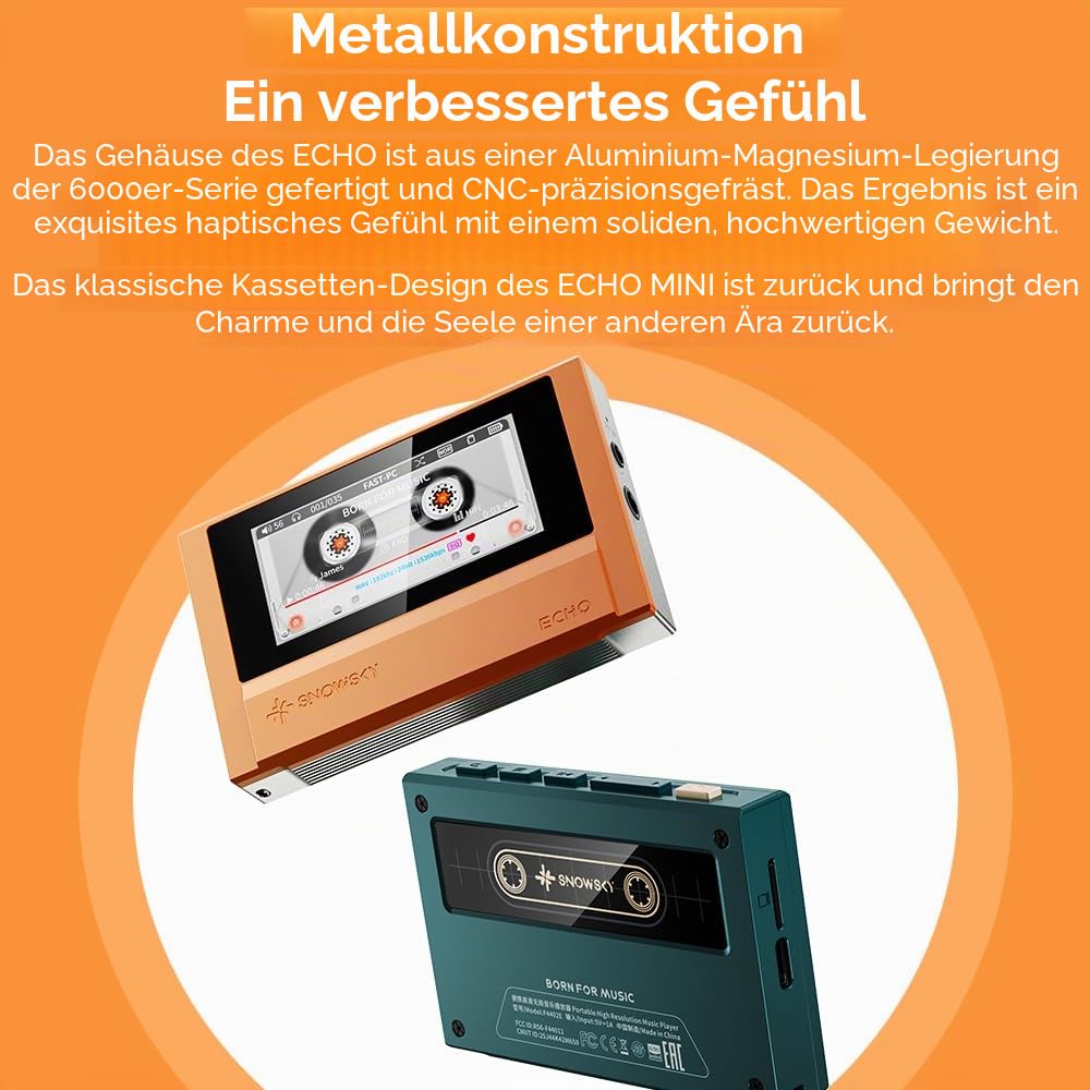FiiO Echo Retro Hi-Res Digitaler Audio-Player, Dual-DAC-Bluetooth-Musik-Player, 4,4 mm symmetrischer Ausgang, Farbbildschirm, tragbarer DAP (schwarz)