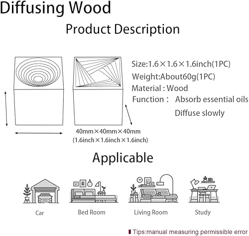 Miniatura 5 de 2 difusores de aceite esencial difusor cuadrado de aromaterapia natural de madera para automóvil oficina dormitorio