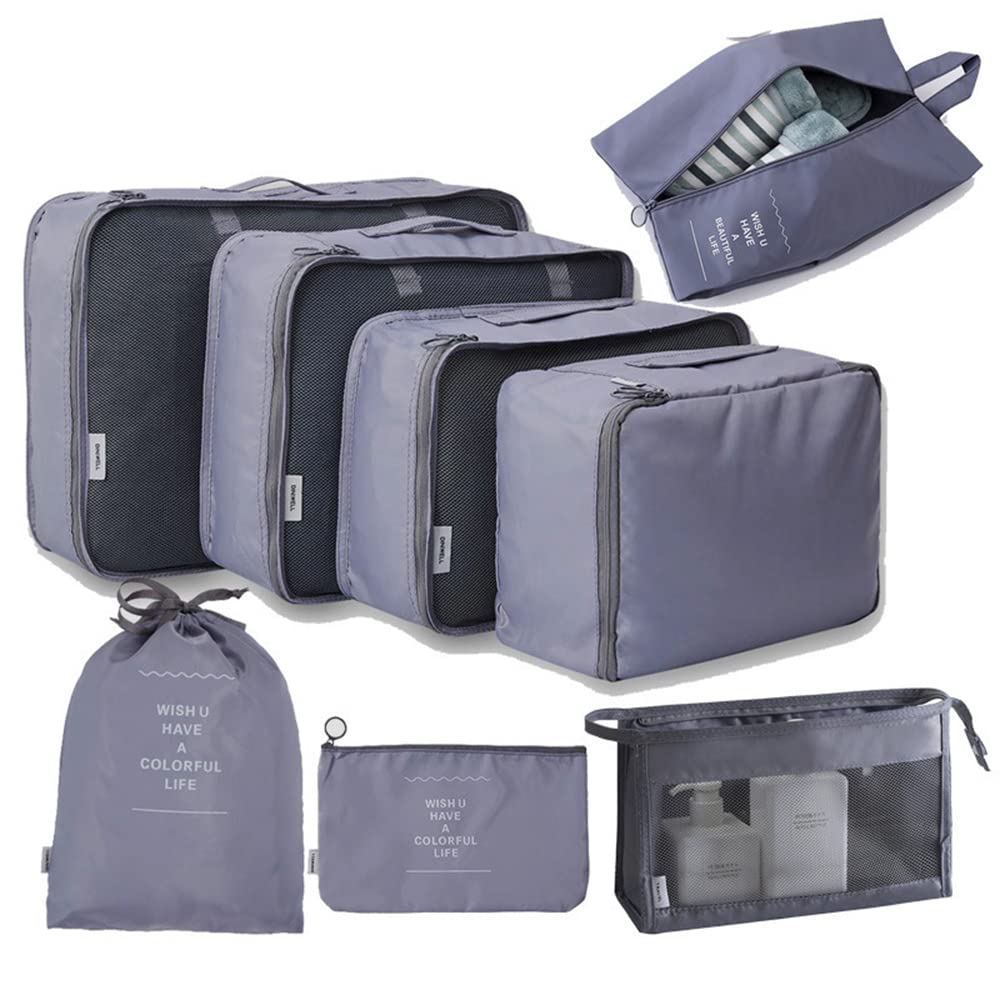 Travel Packaging Cube,8-piece set of travel cube, Foldable luggage Storage Bag, lightweight luggage Storage Bag (Grey)