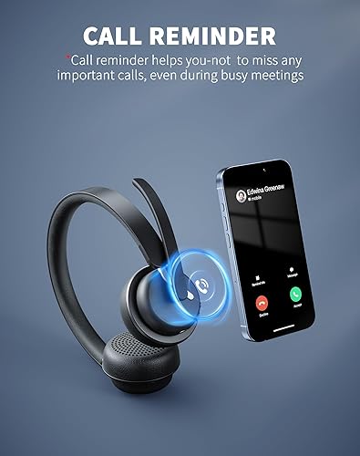 Miniatura 8 de Auriculares inalámbricos con micrófono para trabajo, auriculares Bluetooth 5.3 con micrófono con cancelación de ruido AI y recordatorio de llamadas,
