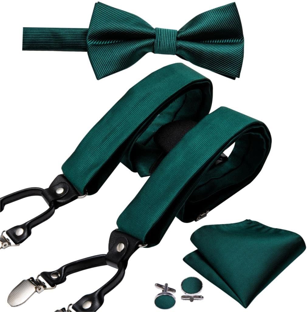 Suspender for Men Silk Bowtie Set Cufflinks Elastic Wedding 6 Clips Bow Tie for Party