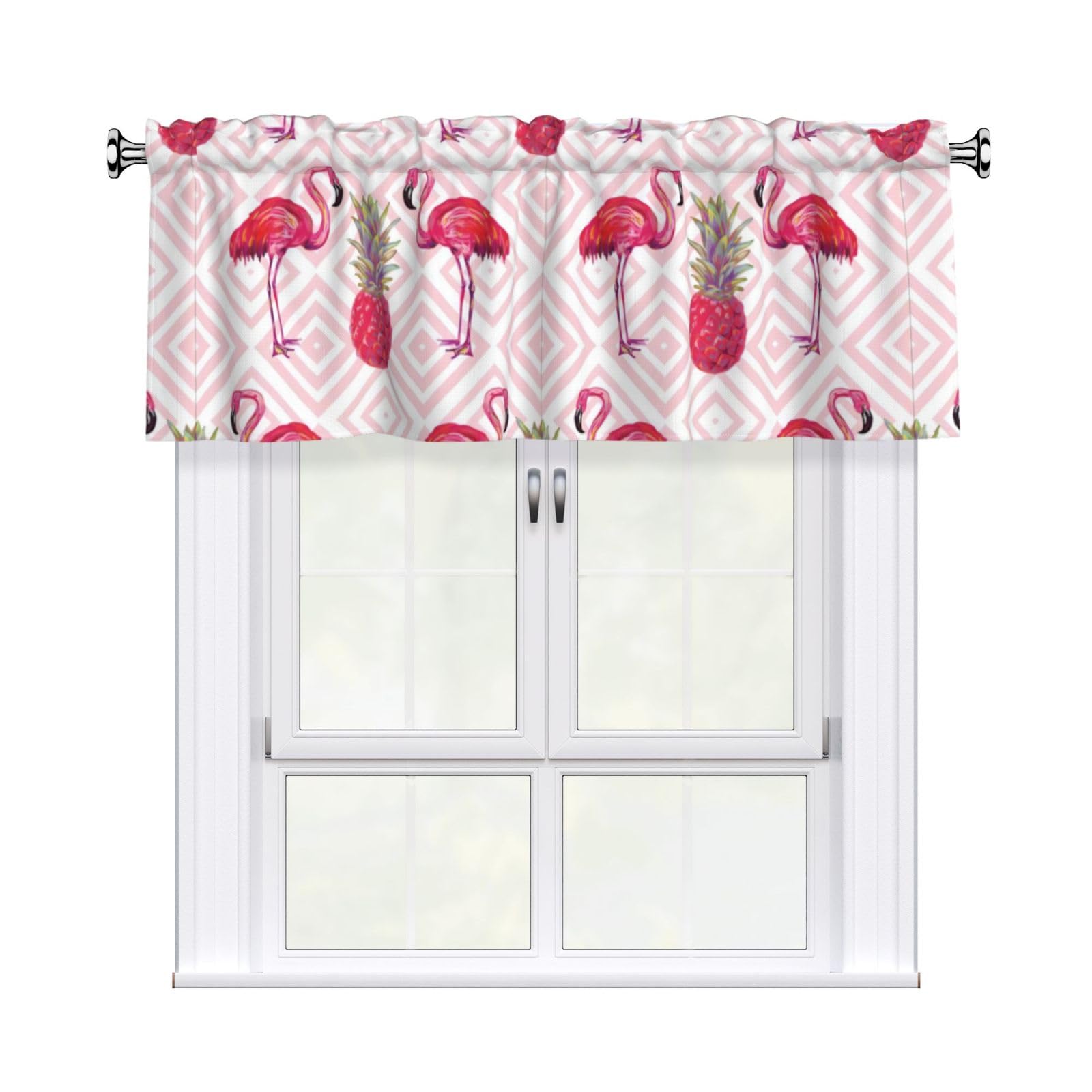 YYHHAOFA Pink Flamingo Pineapple Prints Durable Kitchen Window Layer – 54x18 Inch 100% Polyester Valance with Precision Construction