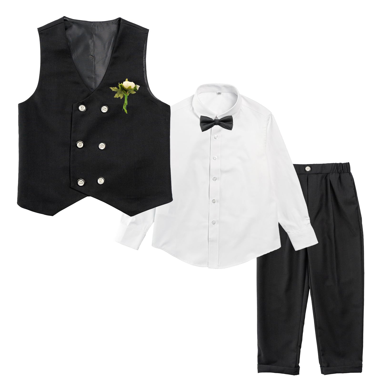 LOLANTABoys' 4-Piece Formal Suit, Wedding Ring Bearer Outfit Vest Pants with Dress Shirt Bow Tie for Graduation 2-13 Years