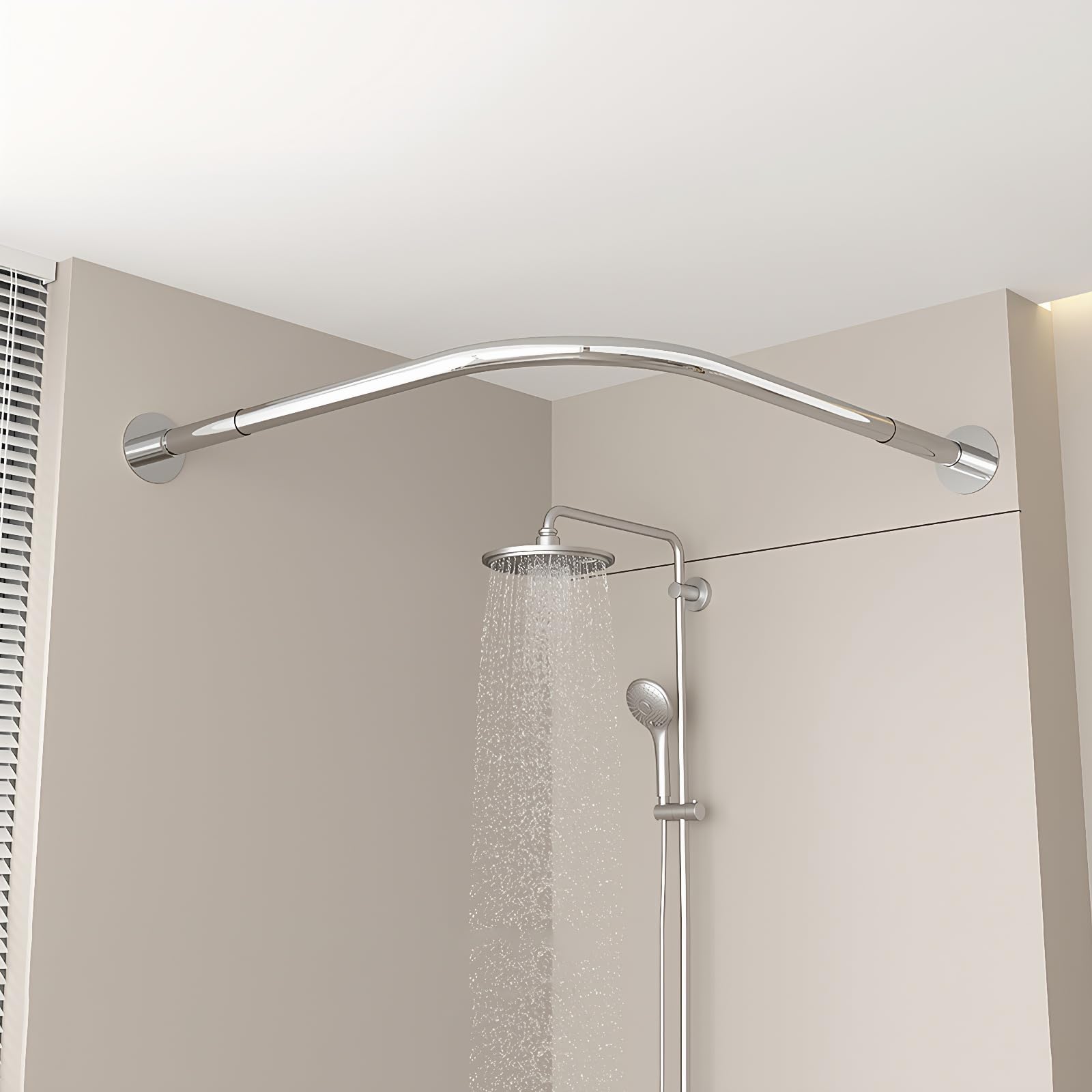 Tringle à rideau de douche incurvée réglable en métal argenté 70-95 x 105-165 cm