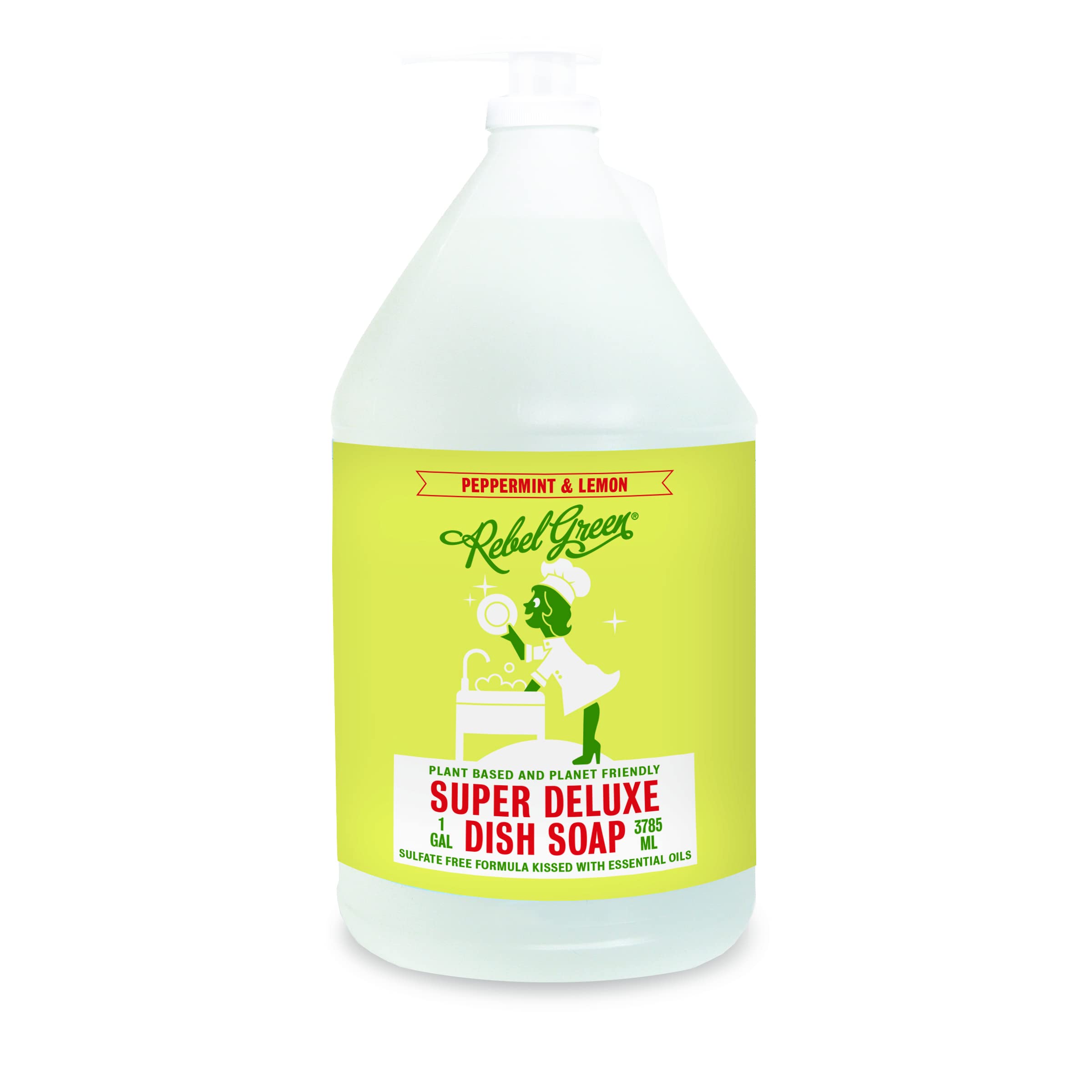 Rebel Green Super Deluxe Dish Soap - Natural Kitchen Dish Detergent - Gentle Dish Liquid Scented with Peppermint