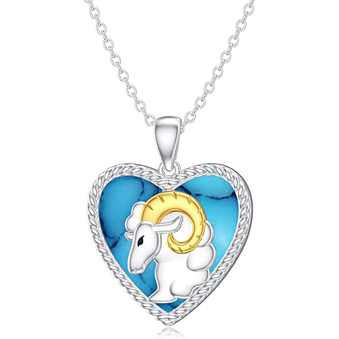 LONAGO 12 Zodiac Sign Necklace 925 Sterling Silver Constellation Astrology Horoscope with Created Turquoise Pendant Necklace