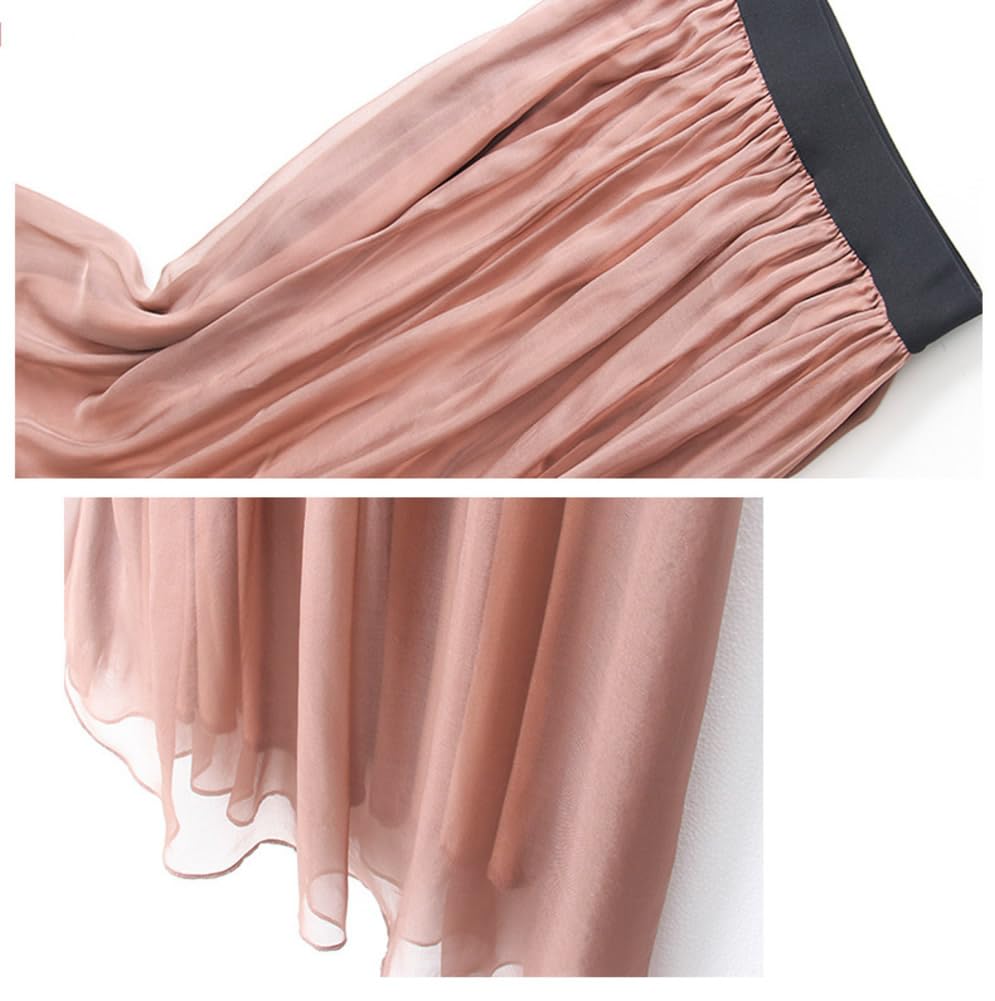 DISSA Seidenrock Midi Elastischer Bund Plissierter Rock