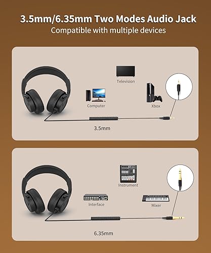 Miniatura 4 de Auriculares con cable sobre la oreja, auriculares profesionales para monitor de DJ y estudio con controlador de 1.969 in, auriculares estéreo con