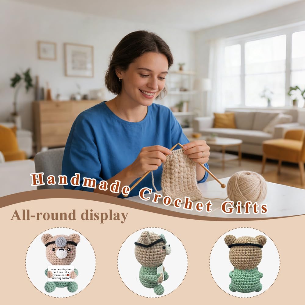 Medical School Graduation Gifts, Funny Doctor Gifts for Women Men, Handmade Crochet Bear Phd School for Doctors Female Male Students, Doctor Nurse Week Appreciation Retirement Birthday Gift