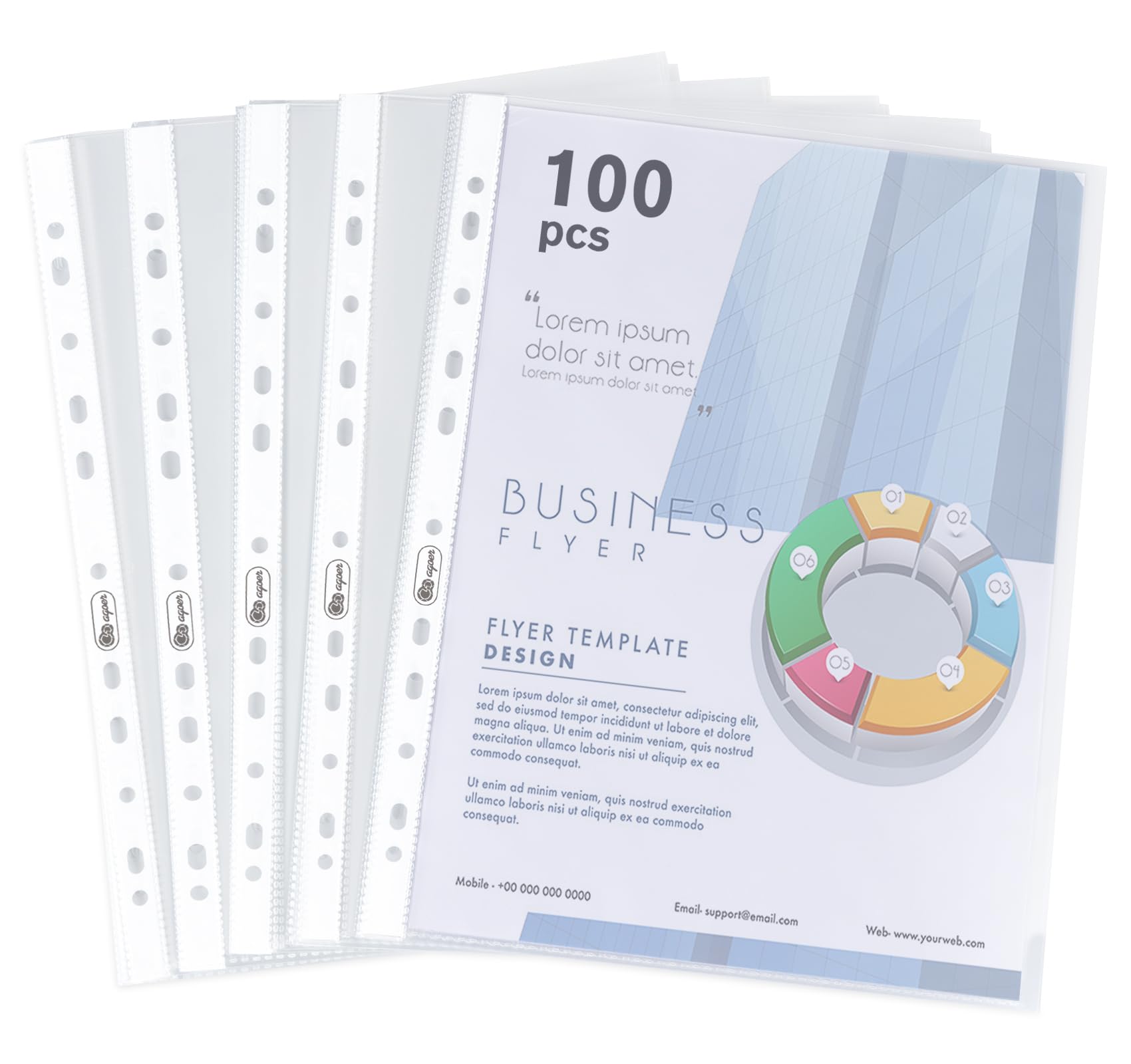 100 x Clear A4 Plastic Punched Punch Pockets, 160 Micron Heavy Duty File Binder Pockets - Extra Strong A4 Punched Pockets for Documents Folders Filling Wallets Sleeves