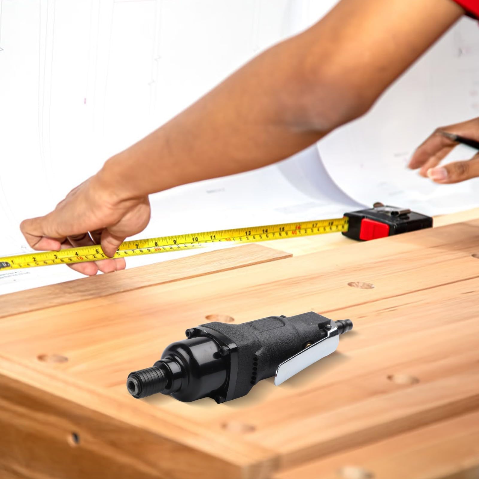 Destornillador neumático con cambio de velocidad continuo para carpintería y construcción, herramienta de aire de alto par con agarre ergonómico, cuerpo de metal, acabado rojo o azul (8s)
