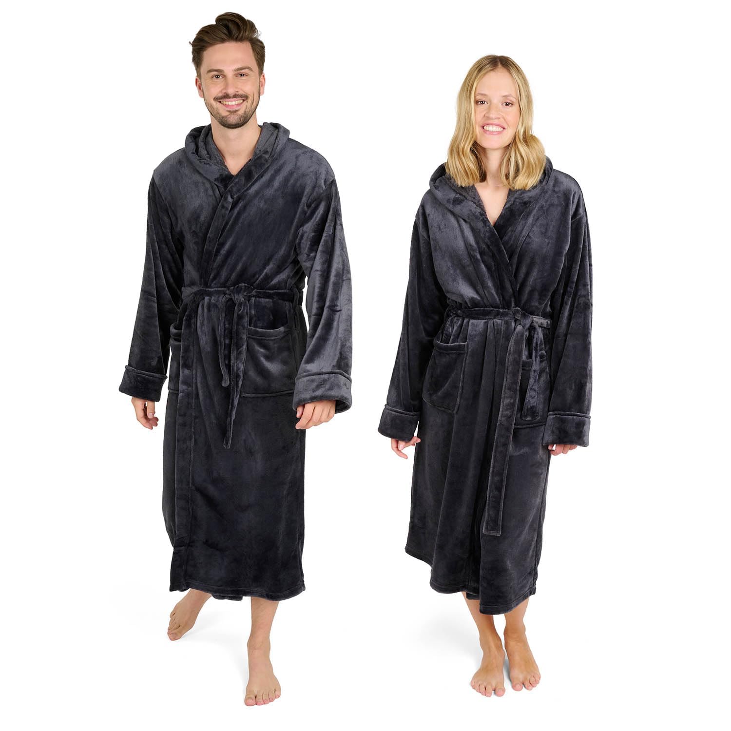 Blumtal Bademantel Damen & Herren - Kuscheliger Fleece Morgenmantel mit Kapuze & Taschen, OEKO-TEX® Zertifiziert
