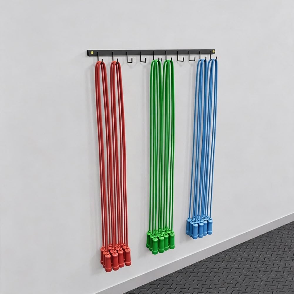 Rastrelliera per Corda per Saltare Montata A Parete; Rastrelliera A Molla per Pilates con 10 Ganci: Design Salvaspazio Adatto per Aule, Palestre E Studi