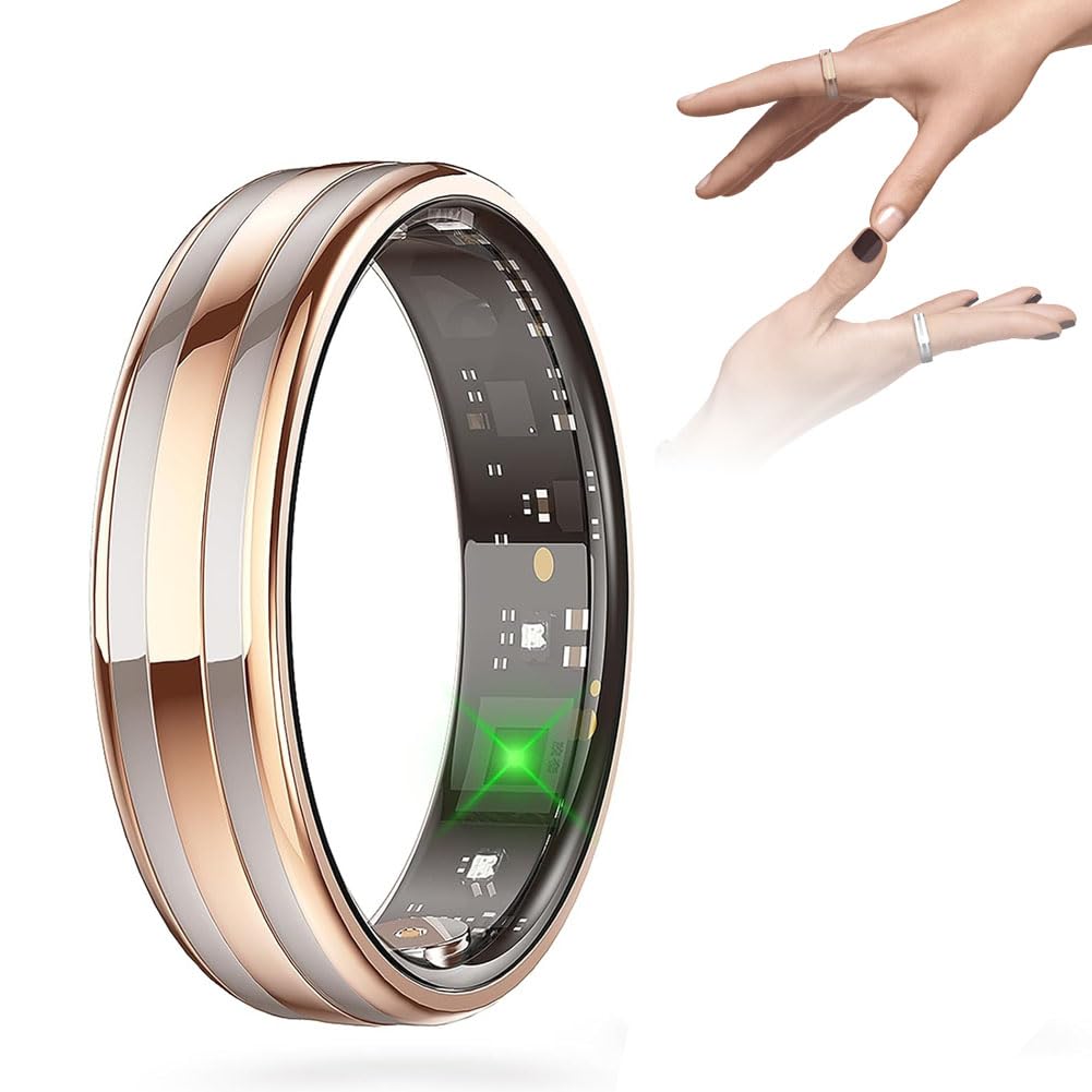 Anello Smart, Anello Smart Uomo Smart Ring Donna Anello Intelligente Smart Ring Misura Pressione Sanguigna Anello Contapassi Rose Gold 12#