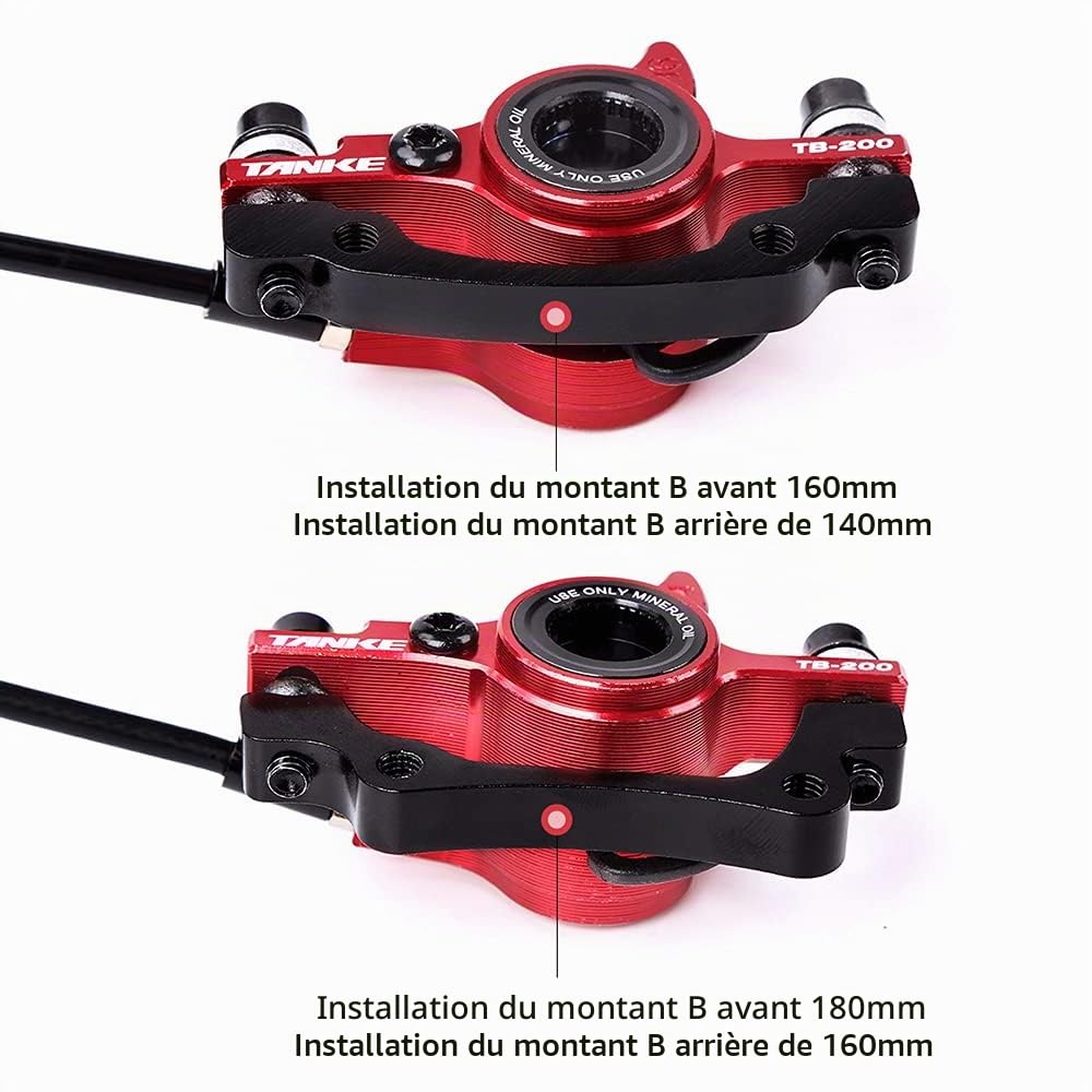 Ensemble d'étriers de Freins à Disque hydrauliques pour vélo pour VTT Kit de Levier de Frein Gauche Droite avec Rotor à Disque 160mm Red
