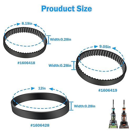 Miniatura 2 de Paquete de 3 correas de vacío de repuesto para limpiador de alfombras Bissell ProHeat 2X Revolution para mascotas, correas de repuesto para