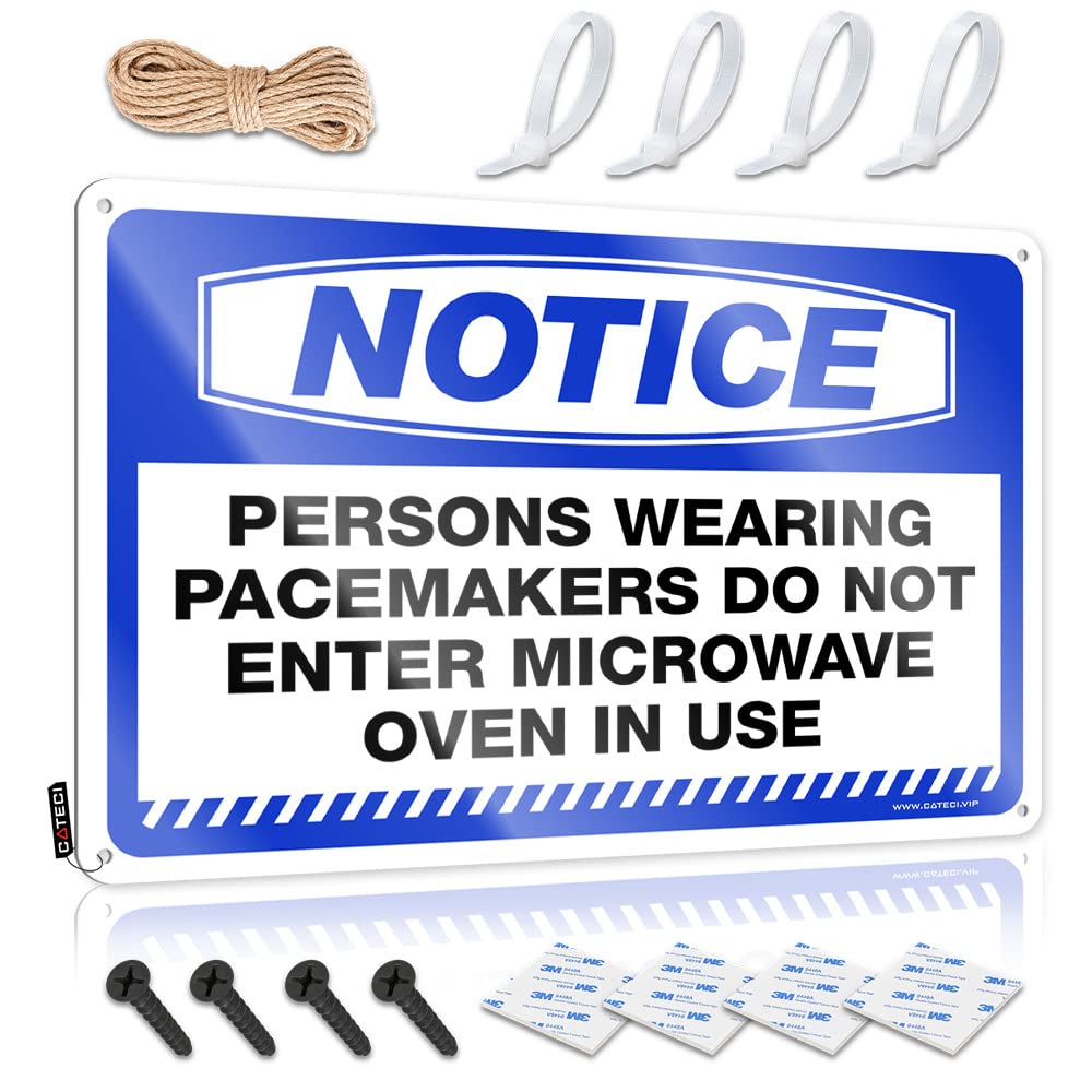 STWNVOITV Metal Vintage Signs Notice Persons Wearing Pacemakers Do Not Enter Microwave Oven In Use Tin Sign Funny Signs Metal Funny Metal Signs Decor(30X40CM)