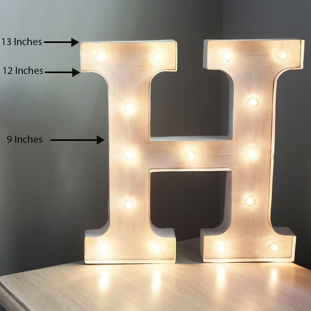 Mayfair Home Marquee Metal Letter Led Light Up White 13" Battery Vintage Marquee Light (Letter H)