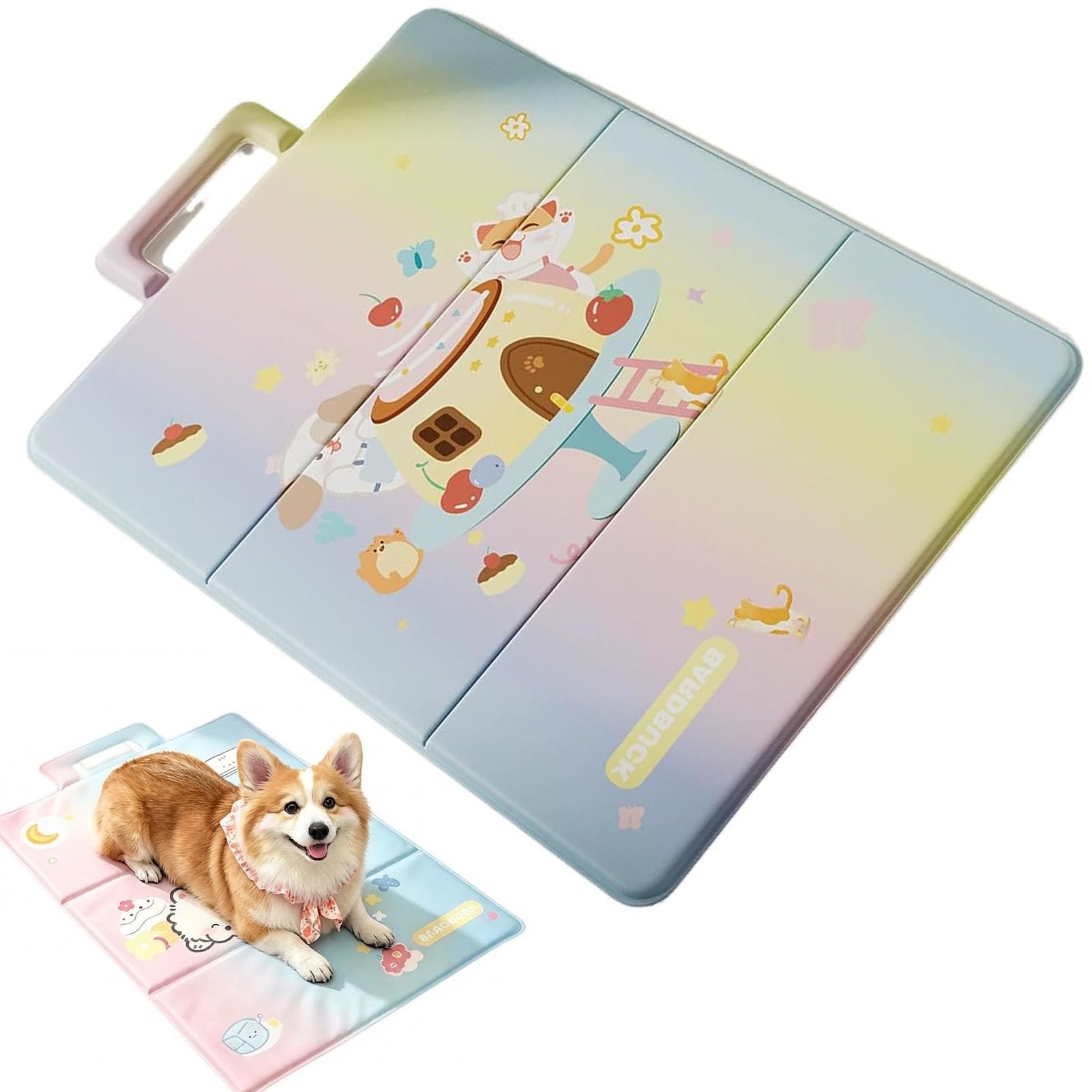 Alfombrilla de refrigeración para perros de verano, alfombrilla refrescante para perros con gel autorefrigerante, diseño plegable portátil de tres flores, almohadilla de refrigeración reversible de