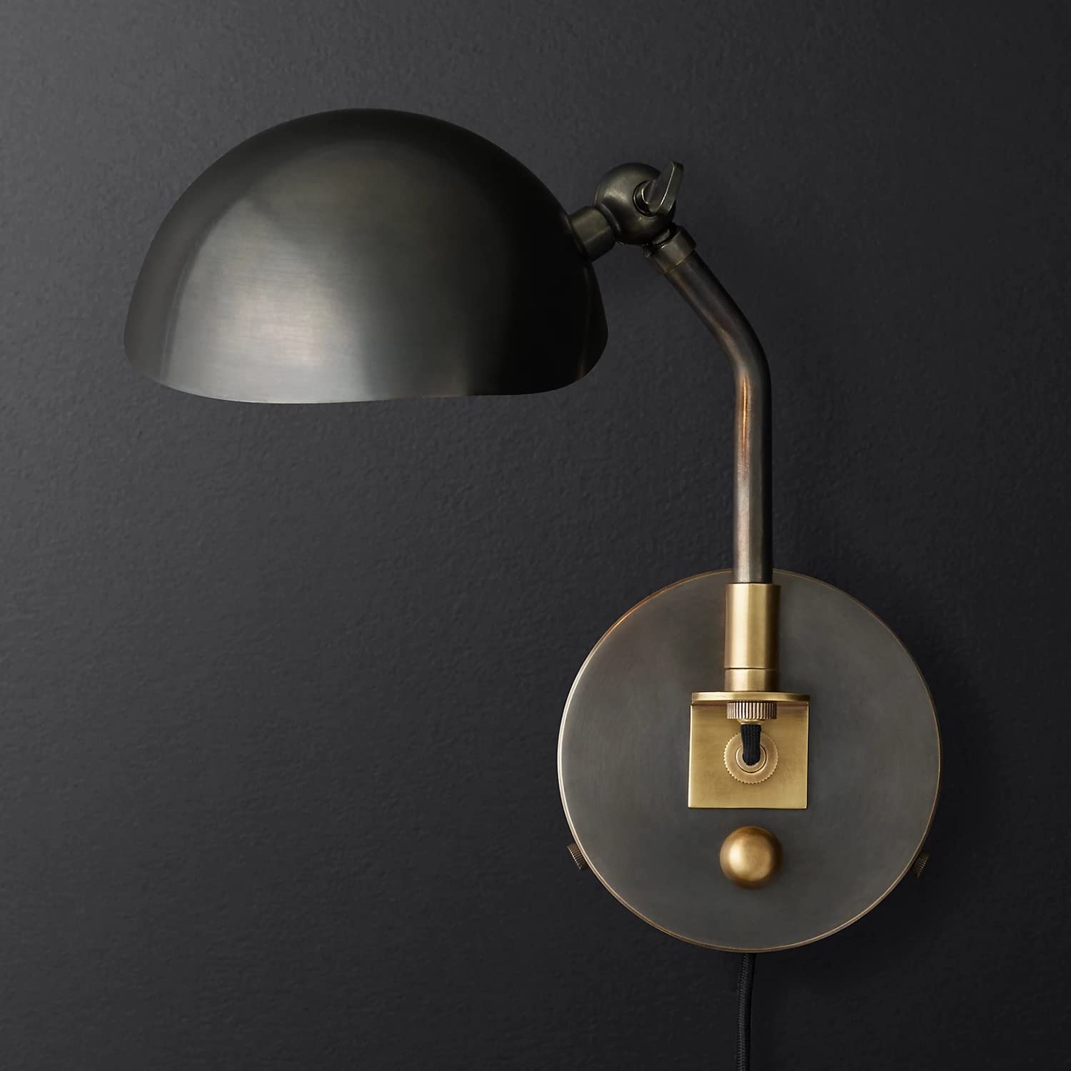 SXSCARKX Industrial Wall Sconce Adjustable Plug in Light Swing Arm Lamp, Bedside Reading Mount Lighting Fixture, Modern Headboard Sconces for Bedroom Hotel Study (Color : Svart)