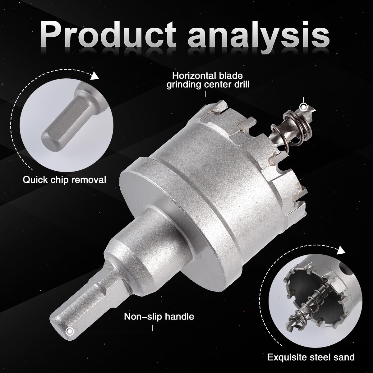 KATUR TCT Punta per sega a tazza in metallo duro 45 mm, Fresa a tazza con punta in carburo di tungsteno, fresa a tazza di grado industriale per acciaio inossidabile, metallo, ferro, lega, rame, legno