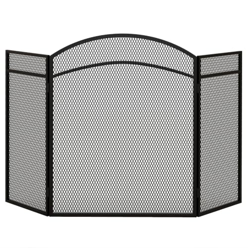 HOMCOM Salvachispas para Chimenea de 3 Paneles Plegable 96x60 cm Negro