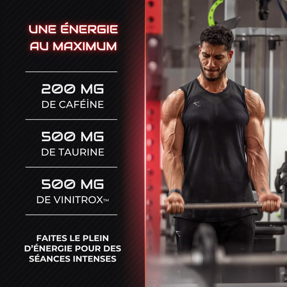 Pre Workout Power Up@ | Booster pump puissant avant entrainement musculation homme pour améliorer force et concentration | Complément alimentaire Preworkout boisson énergisante poudre | Fruits rouges