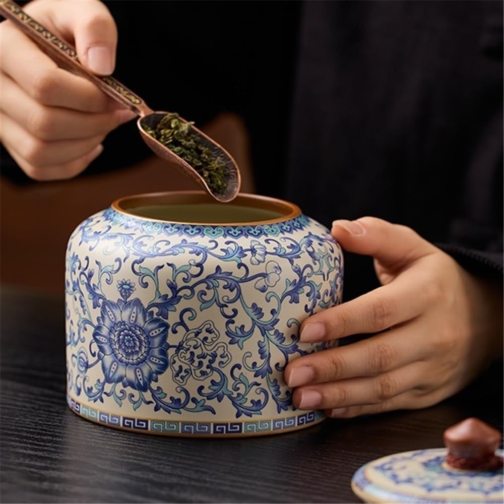 Bote de té Lata de cerámica China for Guardar té con Tapa sellada y asa de Transporte. Recipiente Recto Caja de té