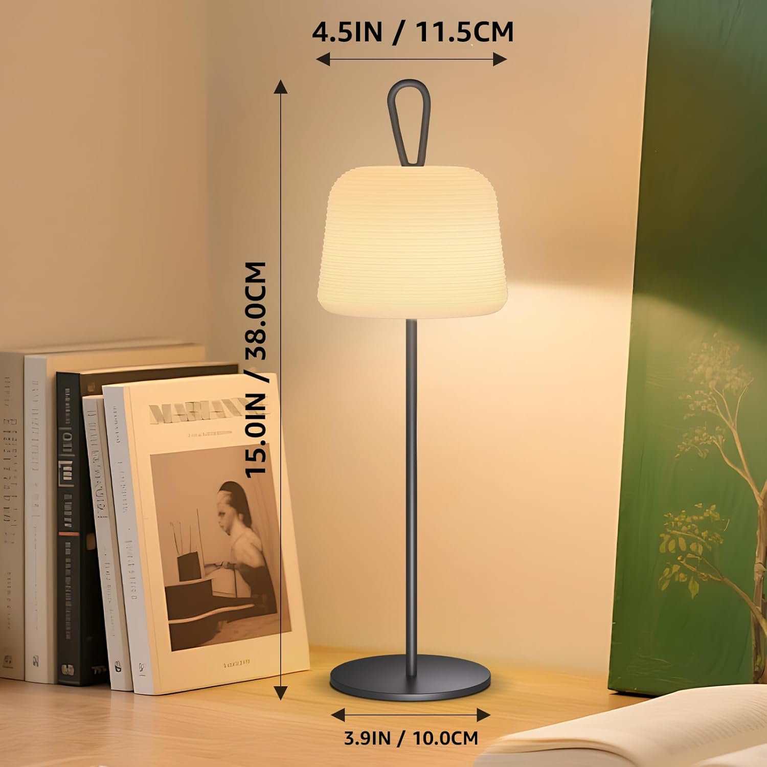 2 Pack Battery Operated Lamp 5200mAH Rechargeable Cordless, Dimmable Outdoor Lamp Waterproof, Portable LED Touch Lamp Battery Powered for Indoor Outdoor Home Patio (Black A)