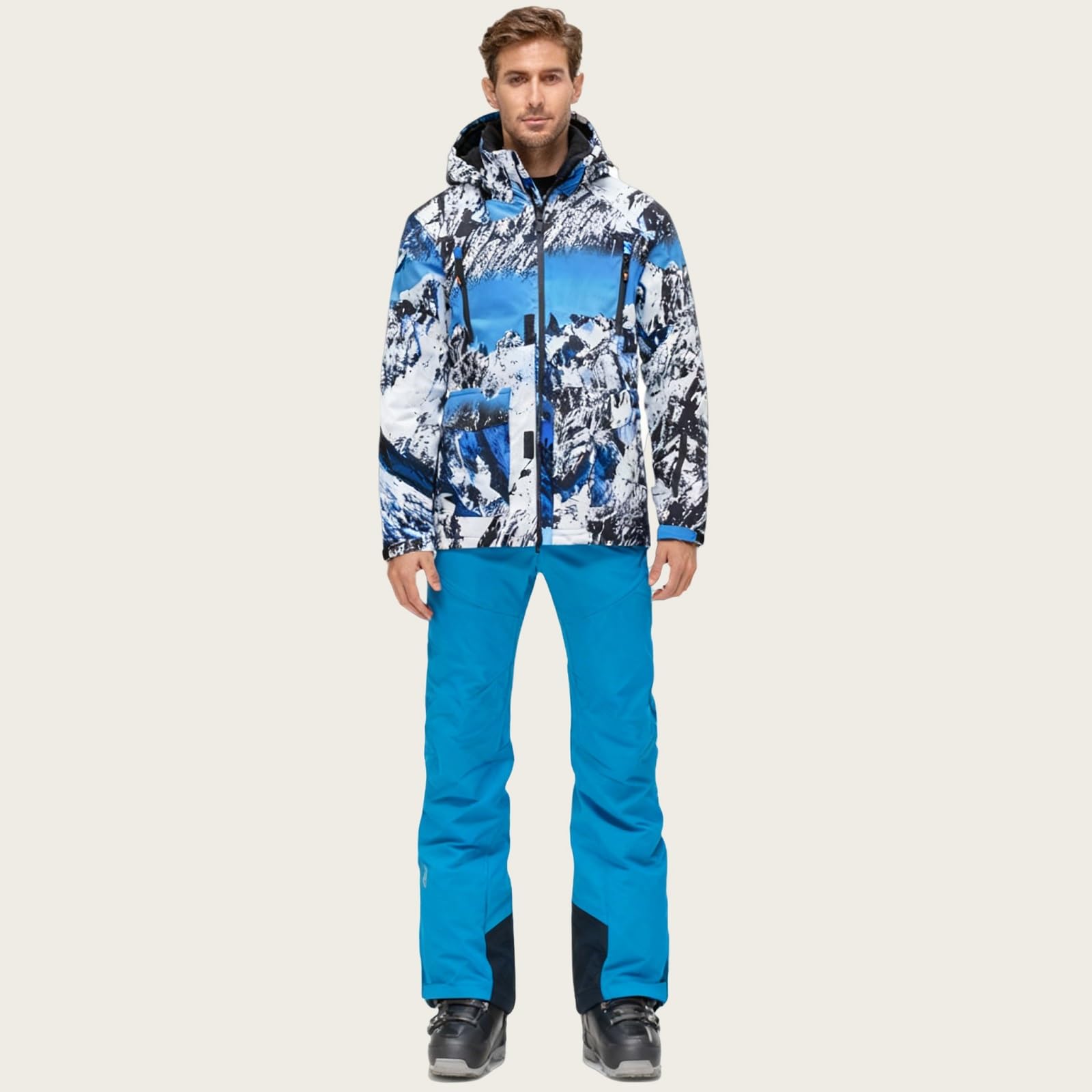 Ensemble de Combinaison de Ski Homme, Combinaison de Ski Femme Hiver À Capuche Coupe-vent et Résistante L'usure pour Hommes, Ensemble de 2 Pièces Vêtements Imperméables pour Ski intérieur et extérieur