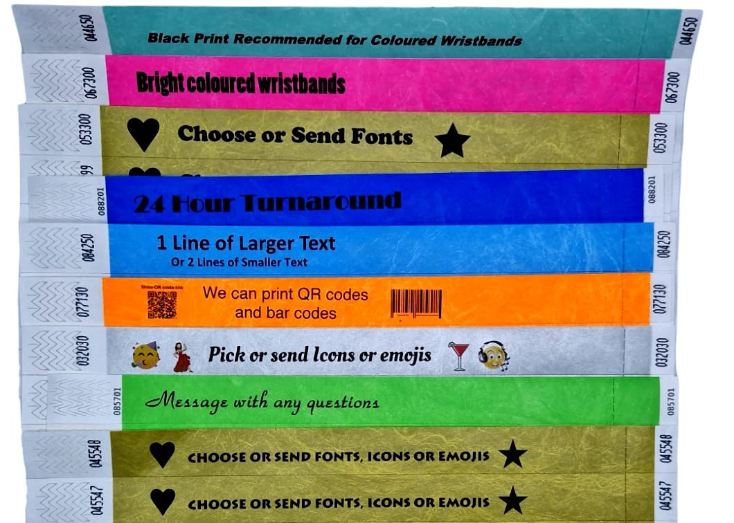 Wristbands Customised Personalised Made with |Du Pont Tyvek 100 Per Pack 19mm Customisable Wrist Bands for Event Paper Like Bracelet Custom Printed Party Wristband