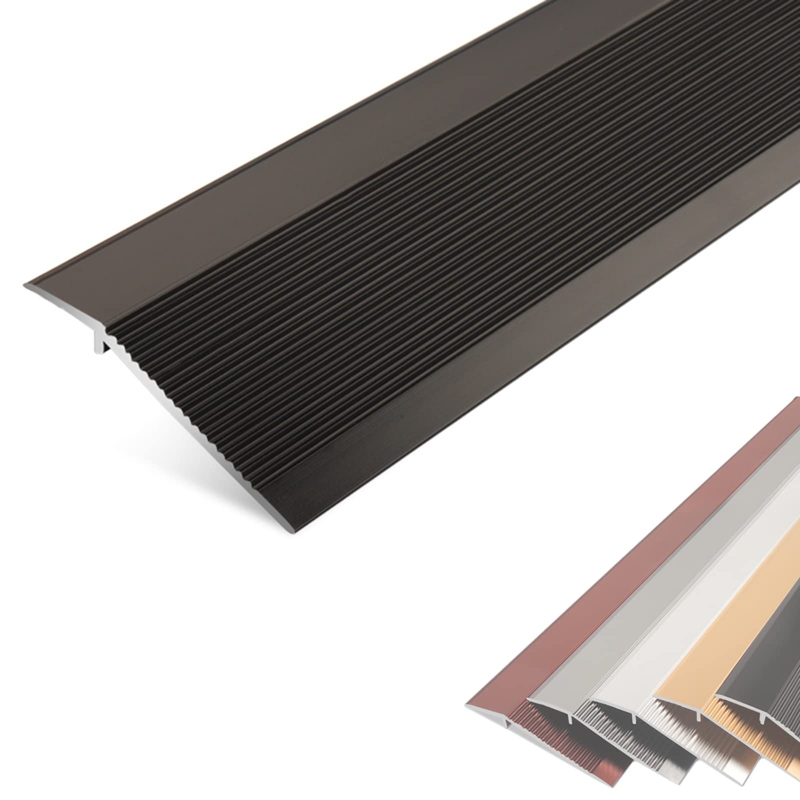 Remys Black Doorways Reducer Flute Non-Slip Gap Connecting Strips Wood To Tile,4 Inch Wide Floor Transition Strips Uneven, For Carpet Trim/Threshold(,Long 130Cm/51.2In)