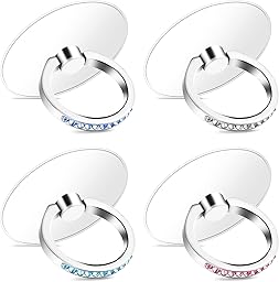Bewudy 4 Pcs Diamond Phone Ring Holder Grip, Transparent Cell Phone Finger Ring Grip Kickstand, 360° Degree Rotation Finger Ring Stand, Compatible with Most of Phones Tablet and Case