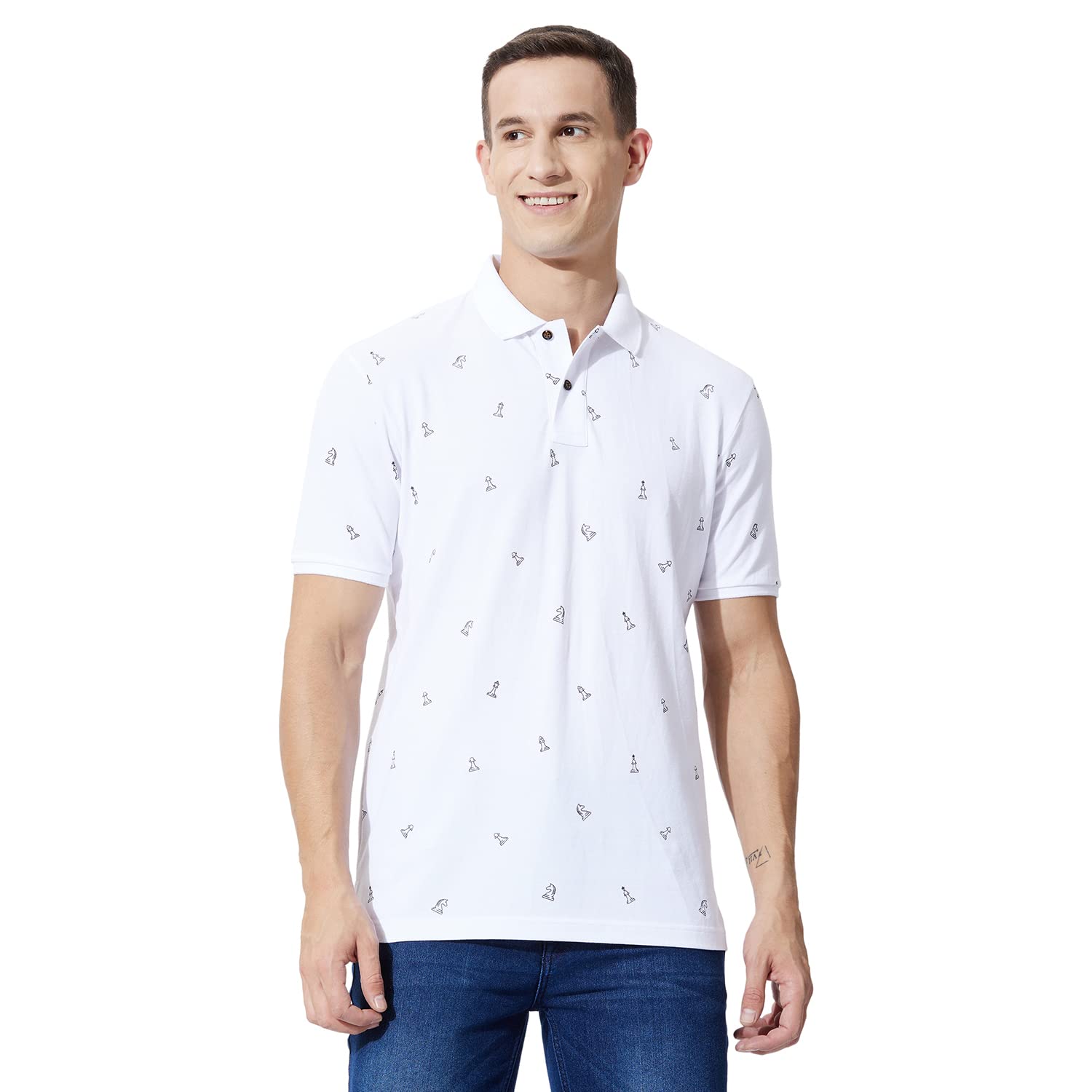 FAHRENHEIT Men's Casual Regular Fit Poly Cotton Lycra Pique Chess Print Polo T-Shirt