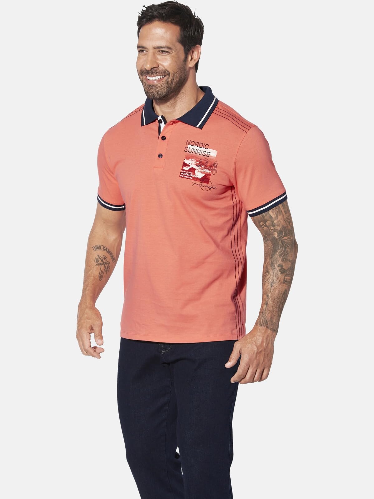 Jan Vanderstorm Herren Poloshirt Olftin | Maritimes Piqué Kurzarm-Polo, atmungsaktiv, sommerliches Streifen-Design, 100% Baumwolle, große Größen L–7XL