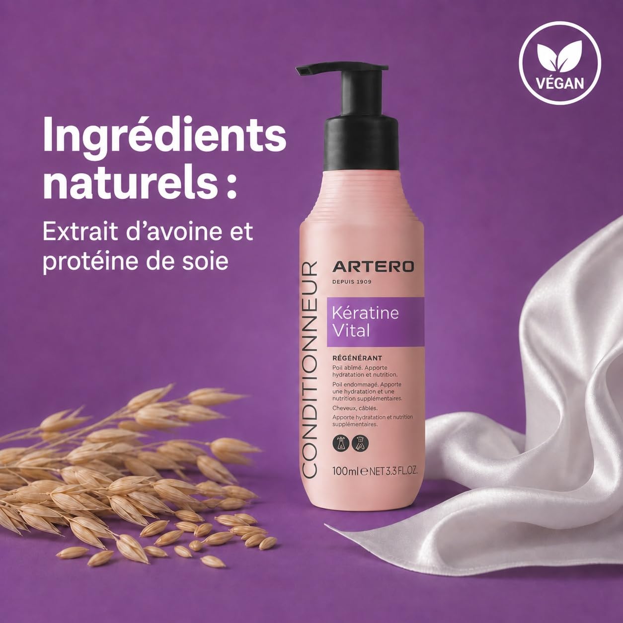 Artero Après-Shampoing Keratin Vital 90ml pour Chiens et Chats - Régénération Instantanée, Douceur et Brillance pour Un Pelage Fort et Protégé, Effet Anti-Frisottis