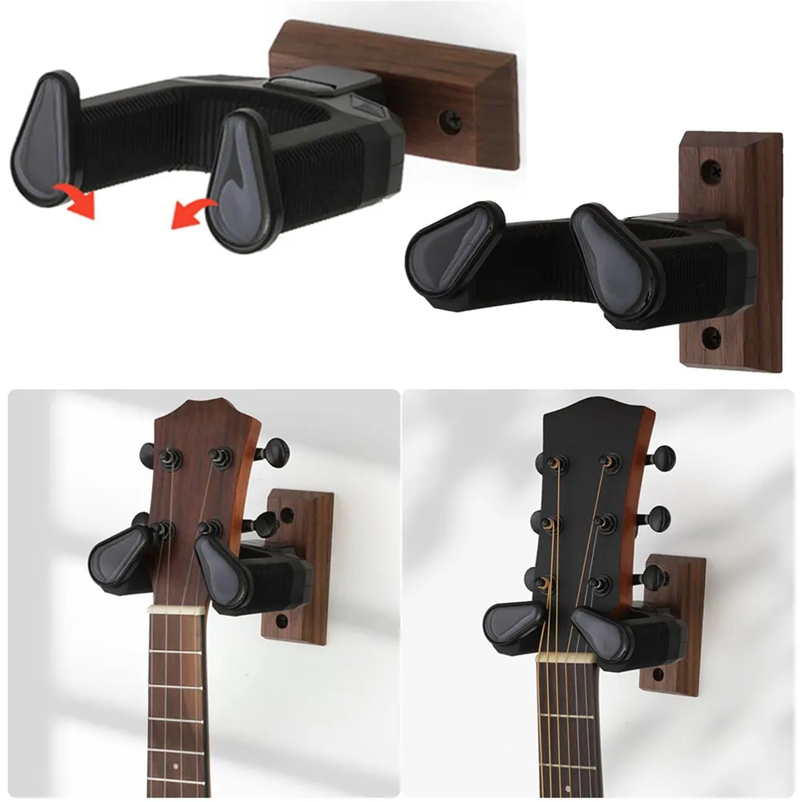 1/2 Gancho for colgar guitarra, soporte de pared madera antideslizante for eléctrica, ukelele y otros accesorios Para Guitarras(2pcs)