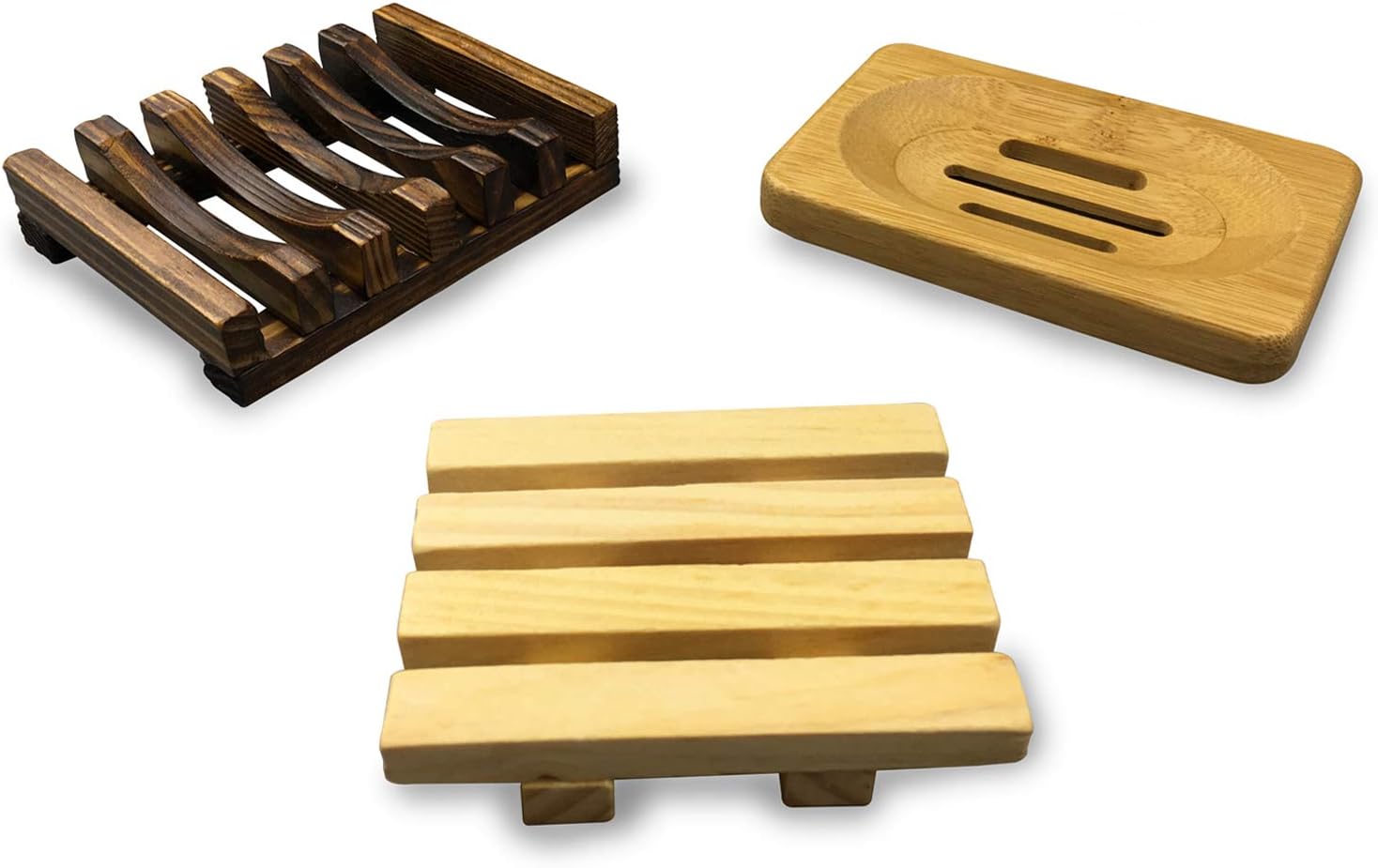 3 Pack Soap Dish Wood, Wooden Soap Dish for Shower and Bathroom, Soap Dish Holder, Set of 3