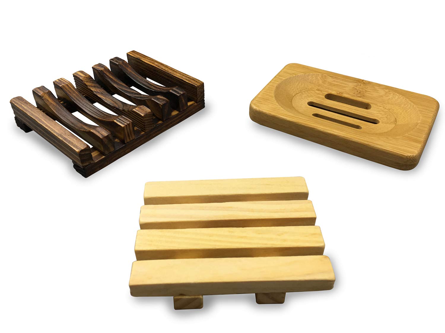 3 Pack Soap Dish Wood, Wooden Soap Dish for Shower and Bathroom, Soap Dish Holder, Set of 3