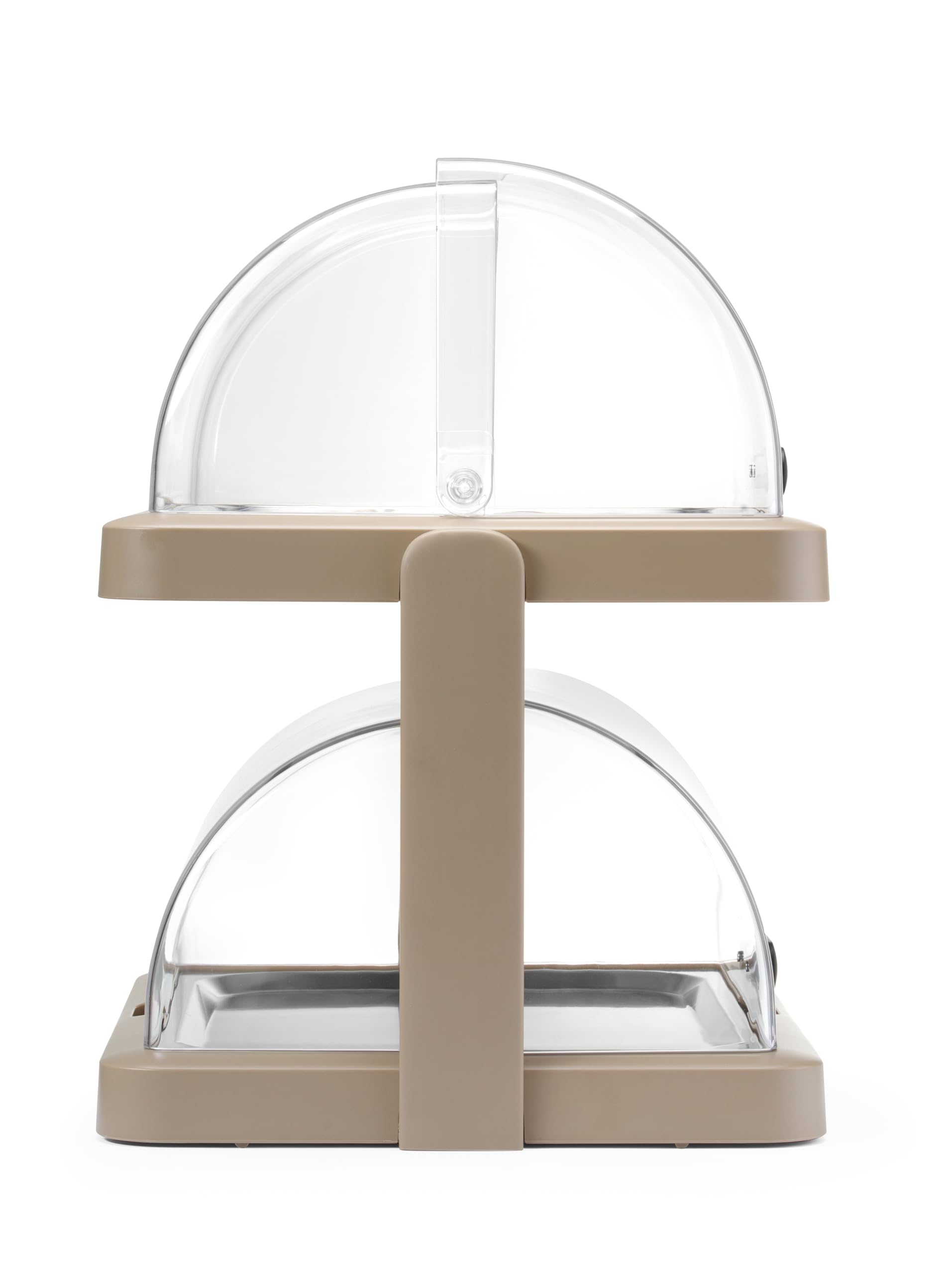 HENDI Vitrine réfrigérée double de présentation Duo UNIQ, Beige | ABS et PET transparent, 2 couvercles coulissants roll-top, 2 plateaux inox 40x30cm, 4 accumulateurs de froid,480x355x(H)480mm