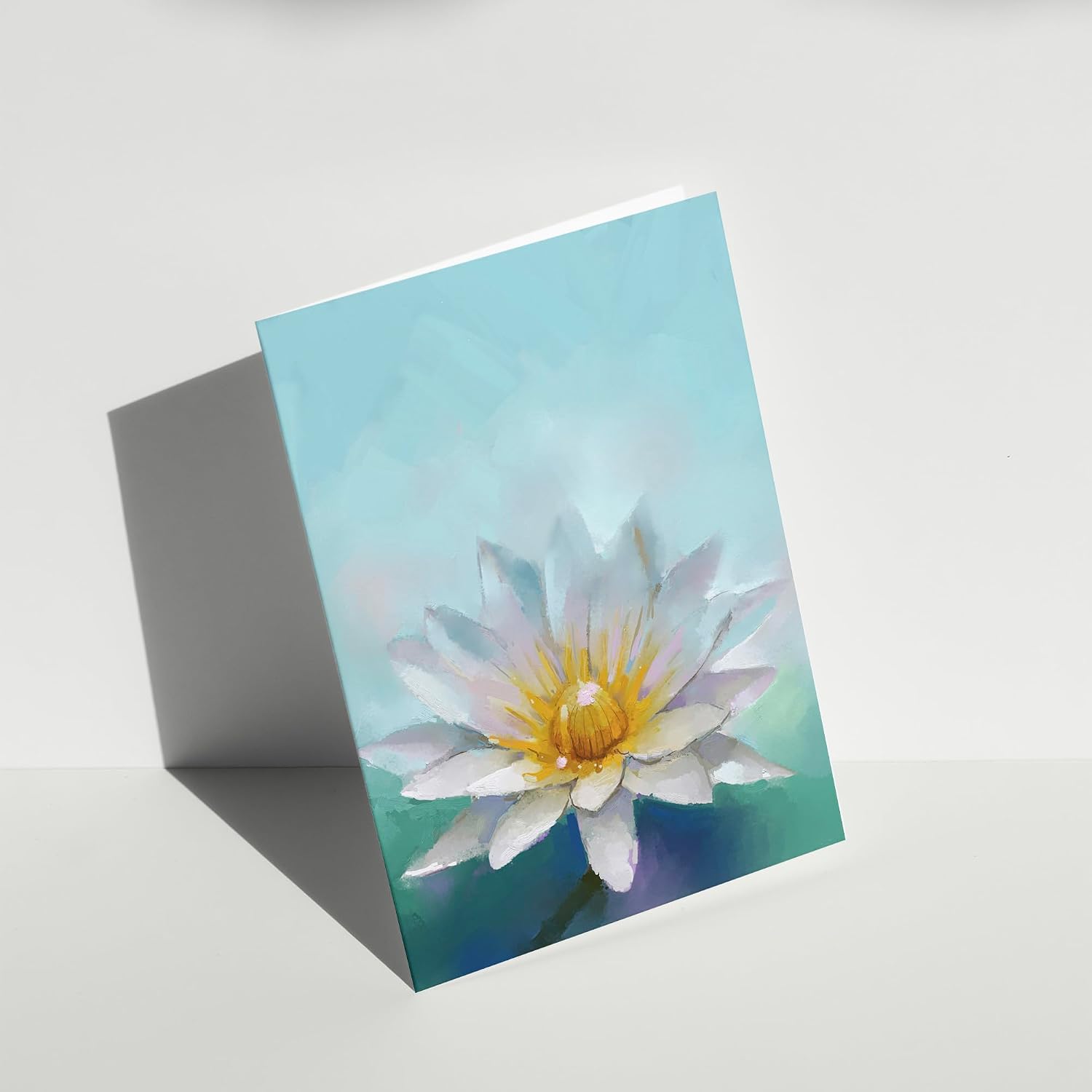 Wee Blue Coo Flower Lotus Painting Greeting Card With Envelope Inside Premium Quality