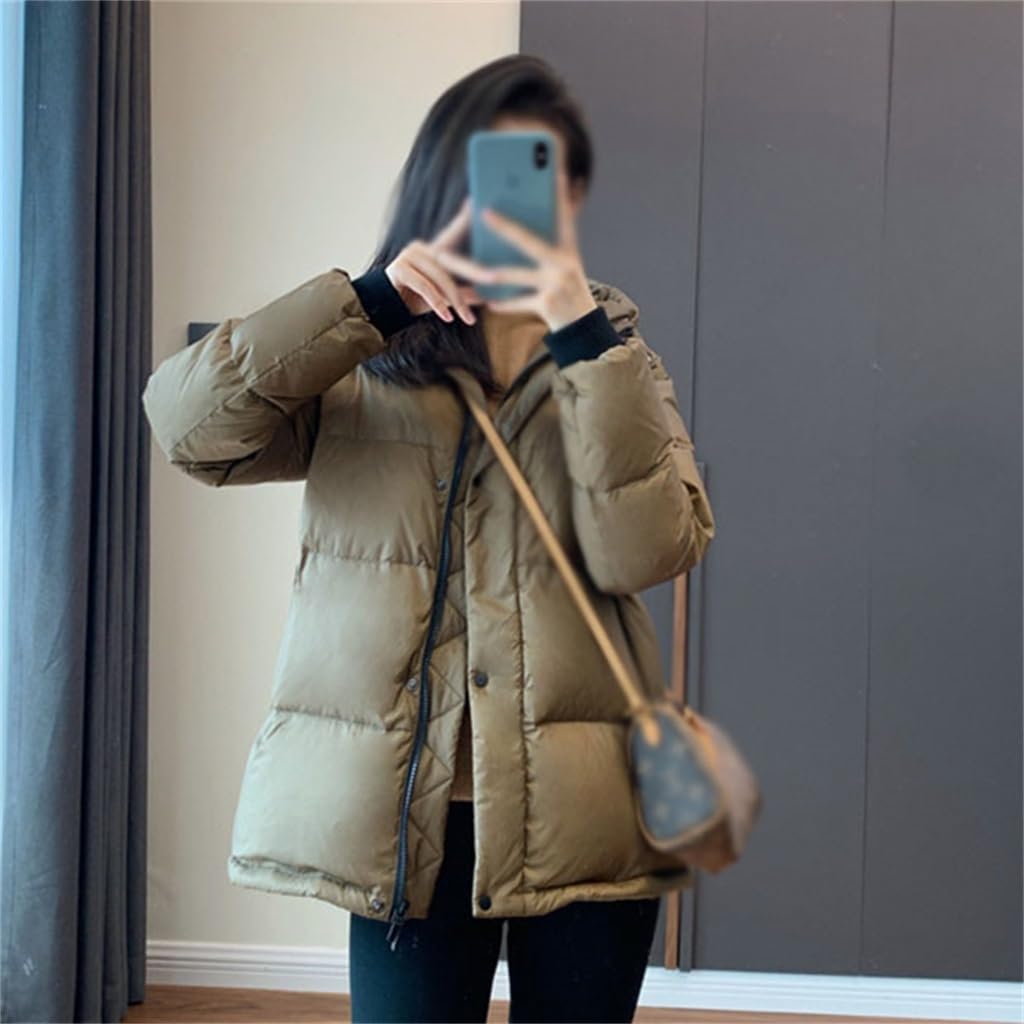 Winter Hooded Hairless Collar Straight Type Warm and Slim Short Down Jacket Women