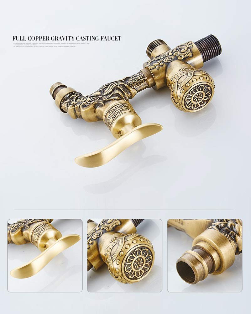 Doppio Rubinetto, Rubinetto da Giardino Stile retrò, Rubinetto valvola di Scarico a Doppia Sfera, Valvola Rubinetto Rubinetto Giardino, Rubinetto Lavatrice 1/2" x 3/4" x 3/4" Realizzato in Rame