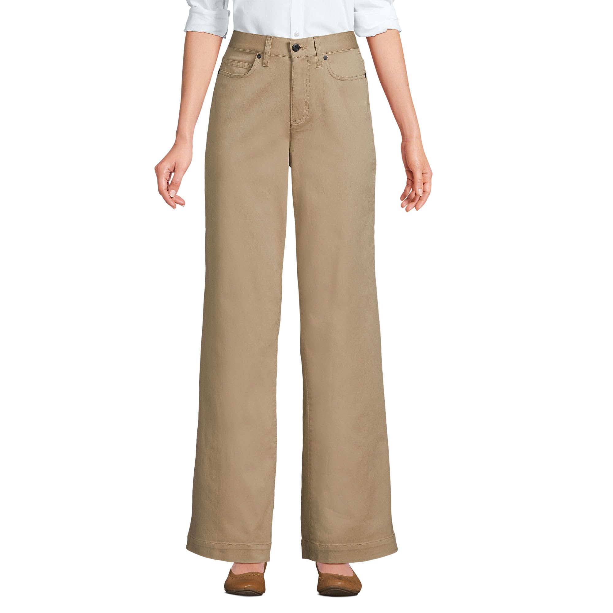Lands End Womens High Rise 5 Pocket Wide Leg Chino Pants