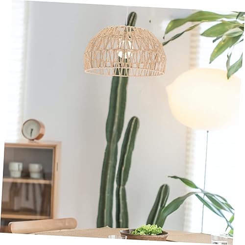 Miniatura 3 de DOITOOL Imitación de ratán cuerda de papel pantalla ratán ventilador de techo cesta mimbre boho lámparas techo tejido lámpara colgante cubierta de